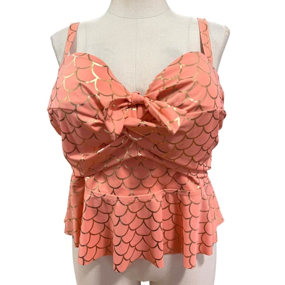 Torrid 3 (3X) Bra Cup DD/DDD/F Mermaid Peplum Underwire Padded Tankini Swim Top